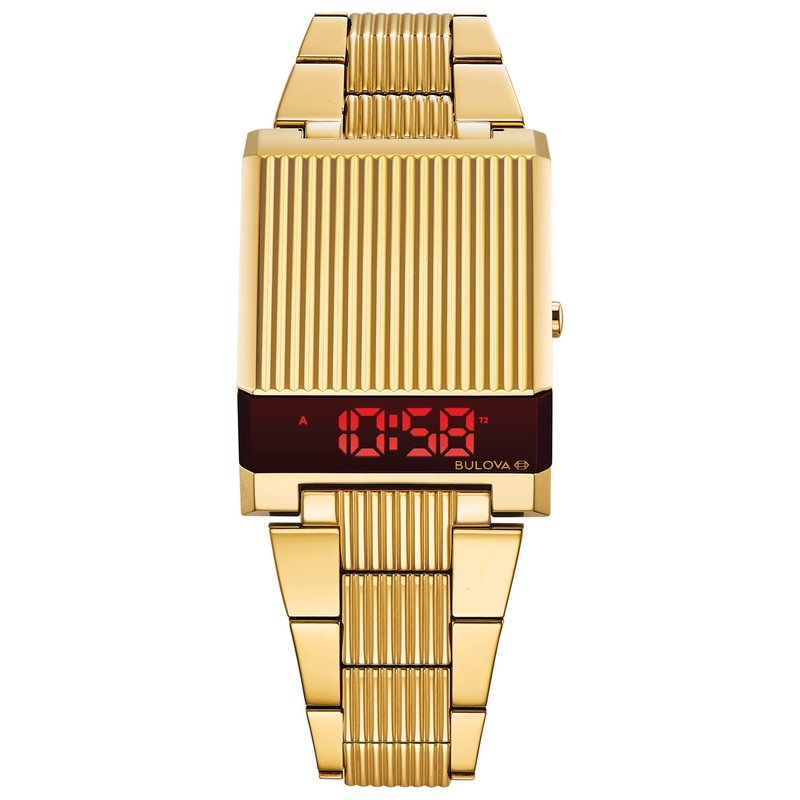 Bulova Mens Archive Series LED Computron Stainless Steel Watch Gold Stainless Steel/ Red LED Display