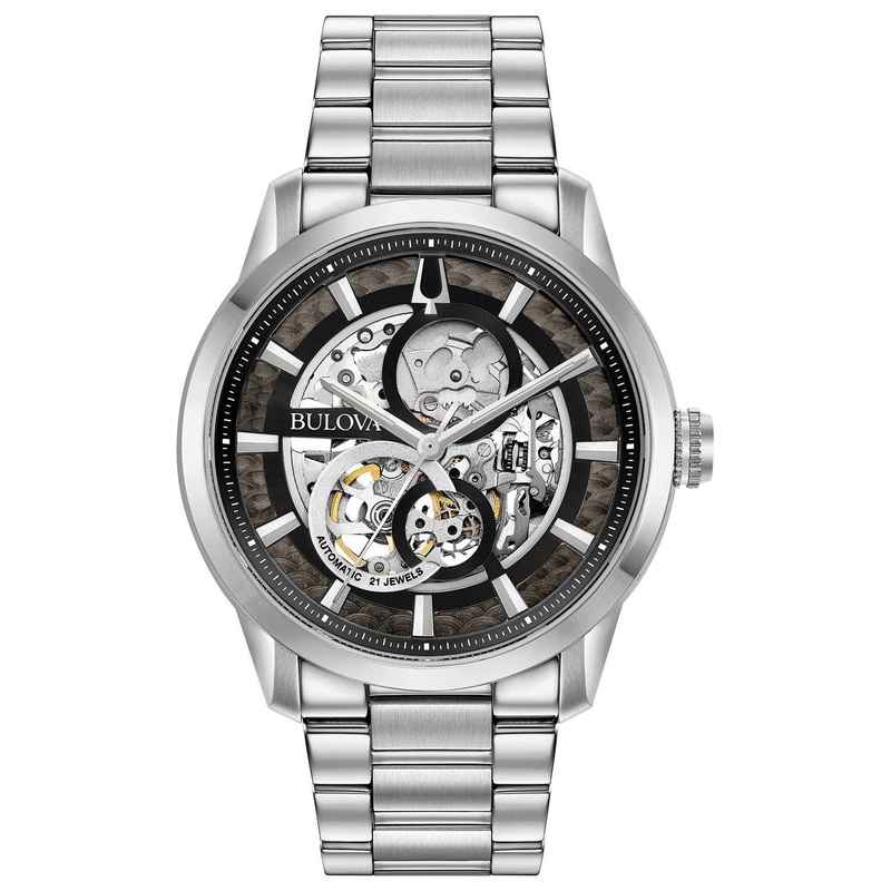 Bulova Mens Classic Sutton Automatic Stainless Steel Bracelet Watch Silver-Tone/Black dial