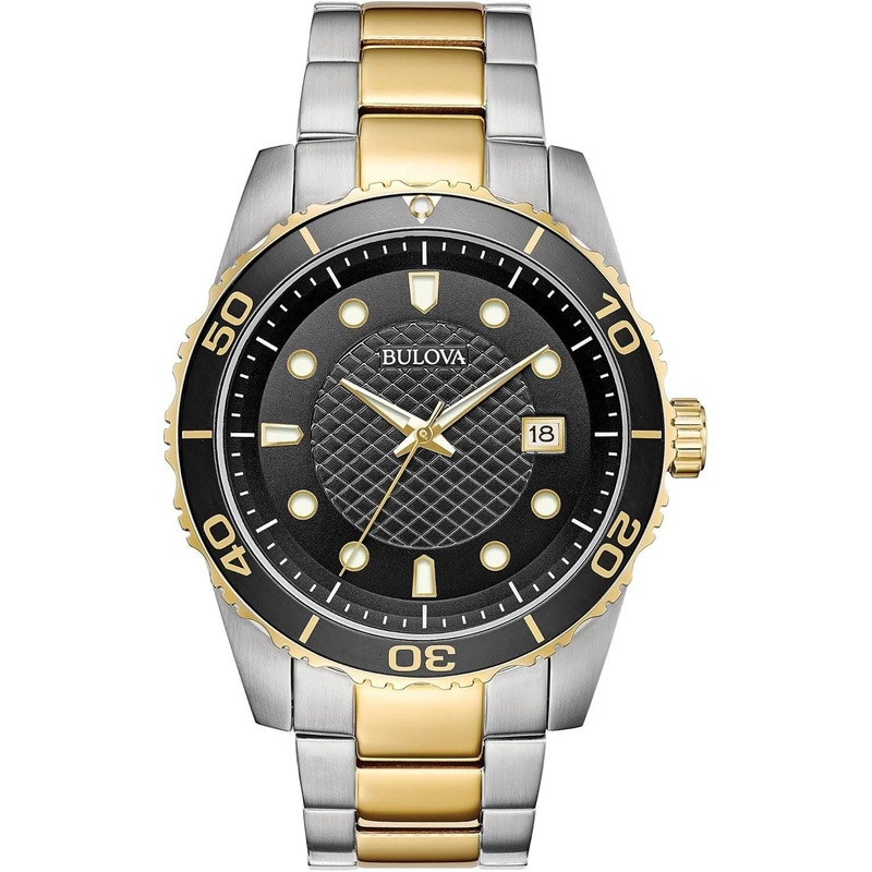 Bulova Classic Two-Tone Stainless Steel 3-Hand Date Calendar Quartz, Black Dial Style: 98A199