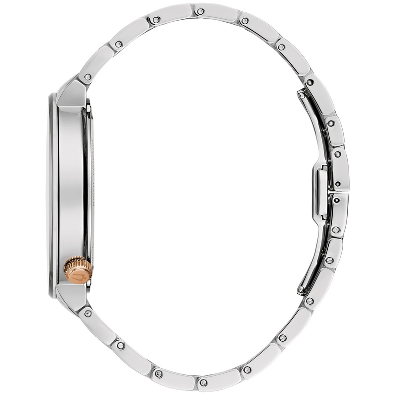 Bulova Latin Grammy Men’s Modern Futuro Two Tone Rose Gold Stainless Steel Watch, Textured Grey Dial, 24 Hour Time (Model:98A309)