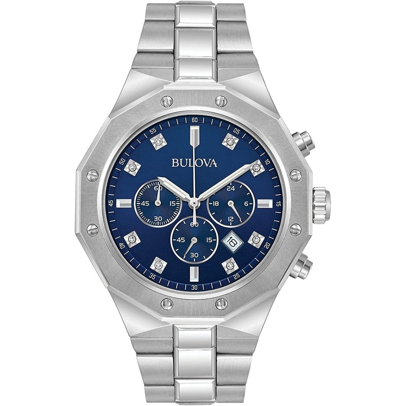 Bulova Men’s Classic Diamond 6-Hand Chronograph Quartz Watch, Calendar Date, Luminous Markers, 100M Water Resistant, 44mm Style: 96D138