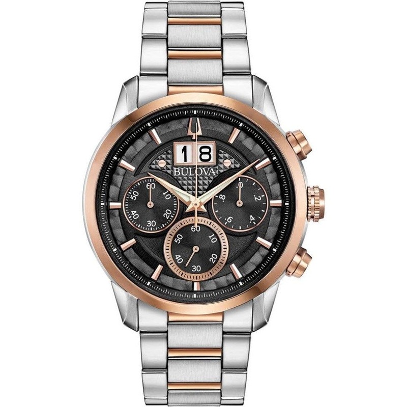 Bulova Men’s Classic Sutton Big Date Chronograph Watch Two Tone Rose Gold