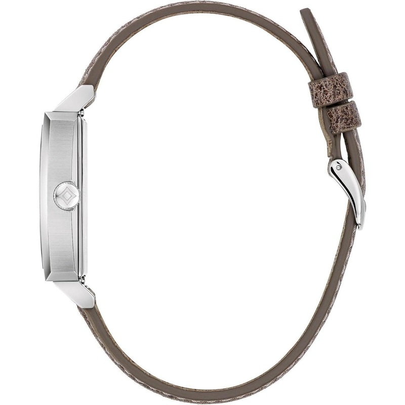 Bulova Men’s Frank Lloyd Wright Limited Edition ‘Ennis House’ Silver Stainless Steel Watch, Grey Leather Strap Watch, Textured Medallion Grey Pattern Dial, 3 Hand (Model: 96A314)