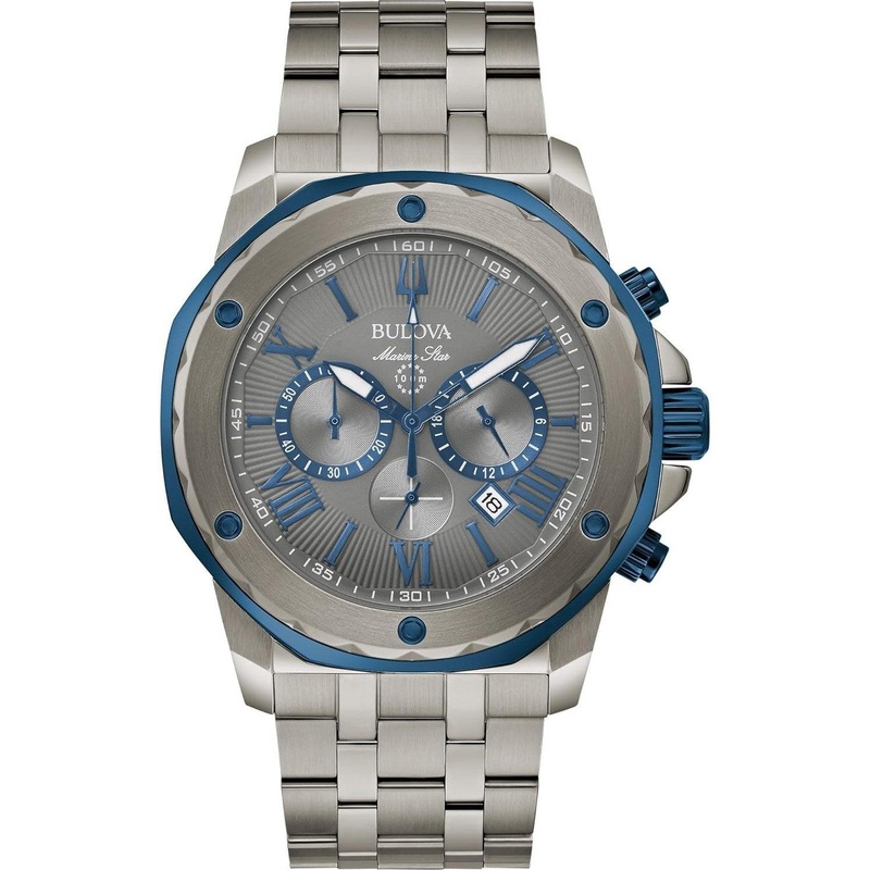 Bulova Men’s Marine Star ‘Series A’ Gray IP Stainless Steel with Blue Accents Chronograph Quartz Watch, 4mm Style: 98B411