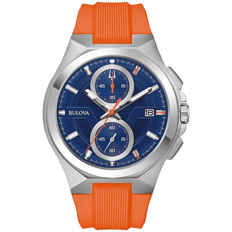 Bulova Marc Anthony Sport Strap Quartz Watch, Stainless Steel, Sapphire Crystal Orange and Blue