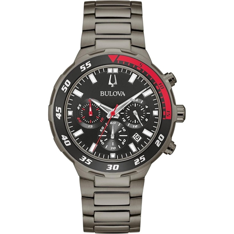 Bulova Men’s Classic Sport Black Ion Plated Stainless Steel 6 Hand Chronograph Quartz Watch : 98B365