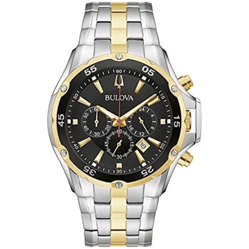 Bulova Men’s Classic Sport Stainless Steel 6-Hand Chronograph Quartz Watch Silver Tone/Black Dial