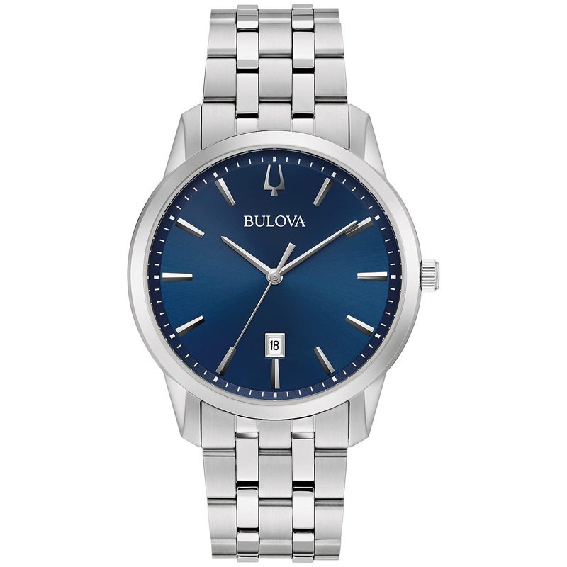 Bulova Men’s Classic Sutton 3-Hand Calendar Date Quartz Watch, 40mm Stainless/Blue Dial