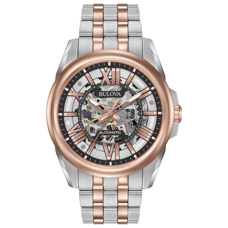 Bulova Men’s Classic Sutton Automatic Open Aperture Watch, 43mm Two Tone Rose Stainless Steel