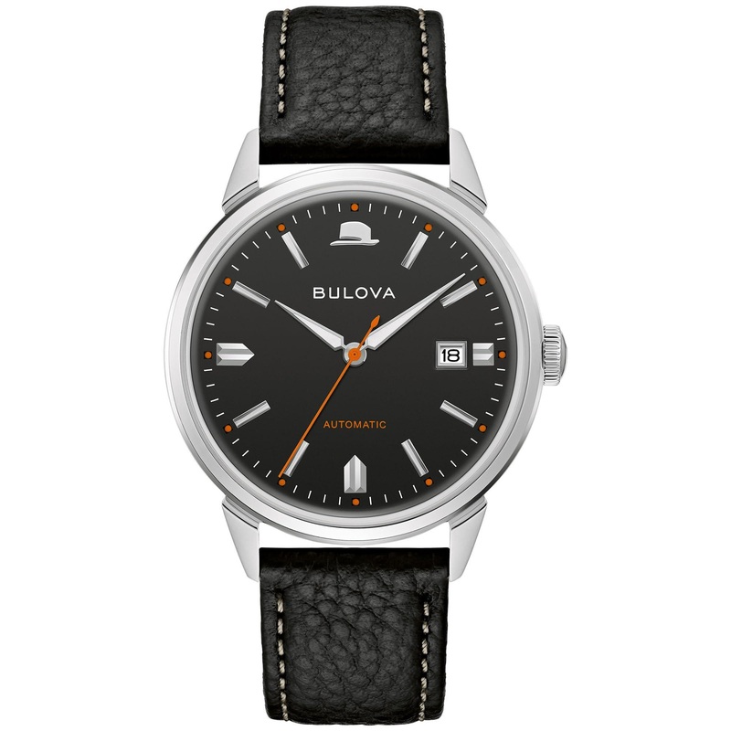Bulova Men’s Frank Sinatra ‘Summer Wind’ 3-Hand Date Automatic with Textured Leather Strap Black/Silver