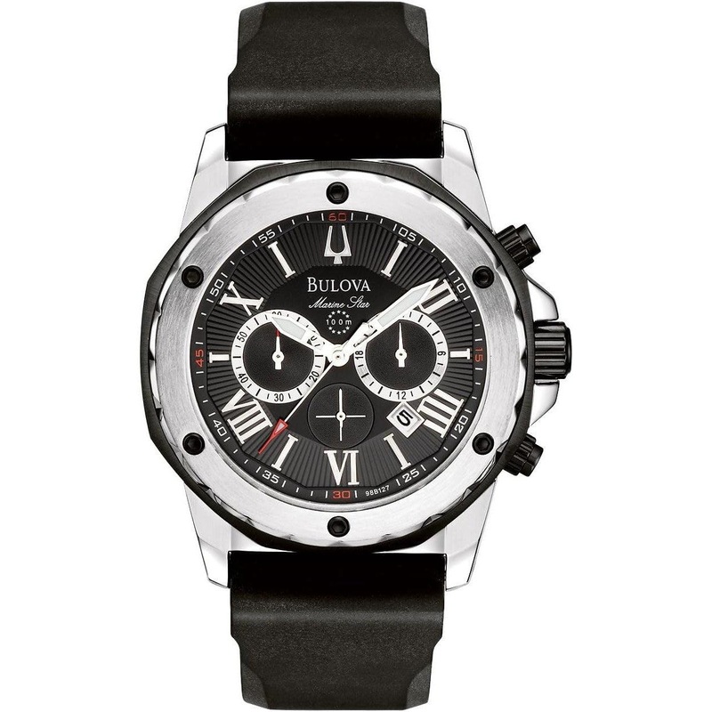 Bulova Men’s Marine Star Series A Stainless Steel 6-Hand Chronograph Quartz Watch, Black Silicone Strap Style: 98B127