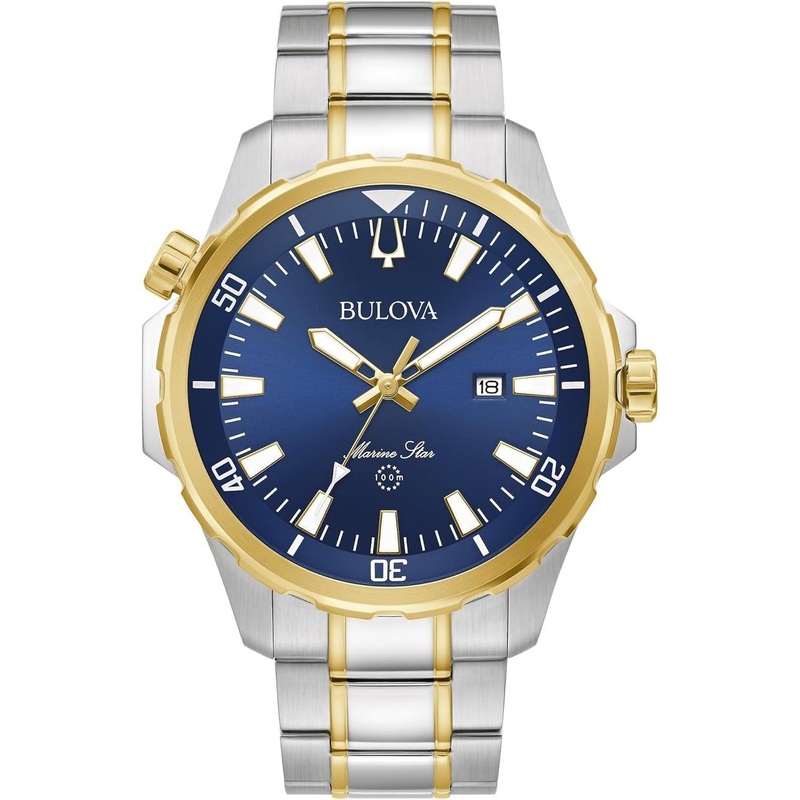 Bulova Men’s Marine Star ‘Series B’ 3-Hand Date Quartz Watch, Luminous Markers, Rotating Dial, 100M Water Resistant, 43mm