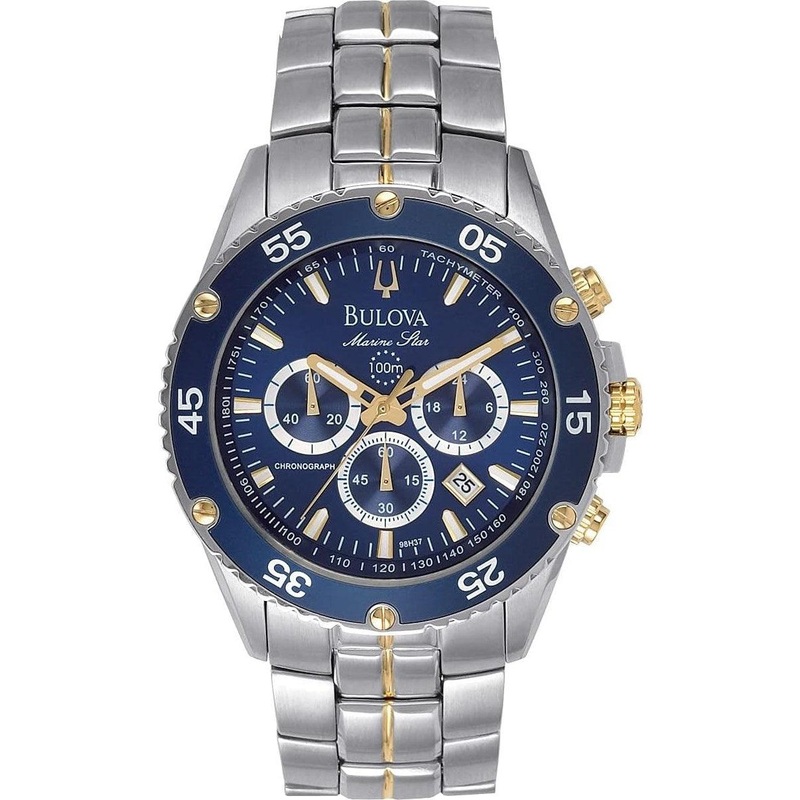 Bulova Men’s Marine Star Two-Tone Stainless Steel Chronograph Quartz Watch, Blue Dial Style: 98H37