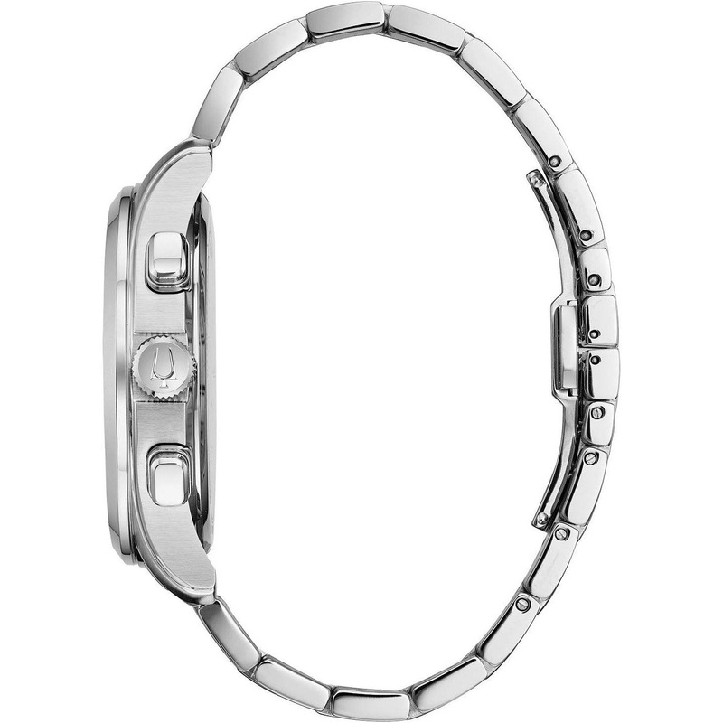 Bulova Men’s Classic Wilton 3-Hand 21-Jewel Watch, 60 Hour Power Reserve, Luminous Hands, Open Aperture, Roman Numeral Markers Domed Sapphire Crystal, 43mm, Stainless Steel/Black Dial