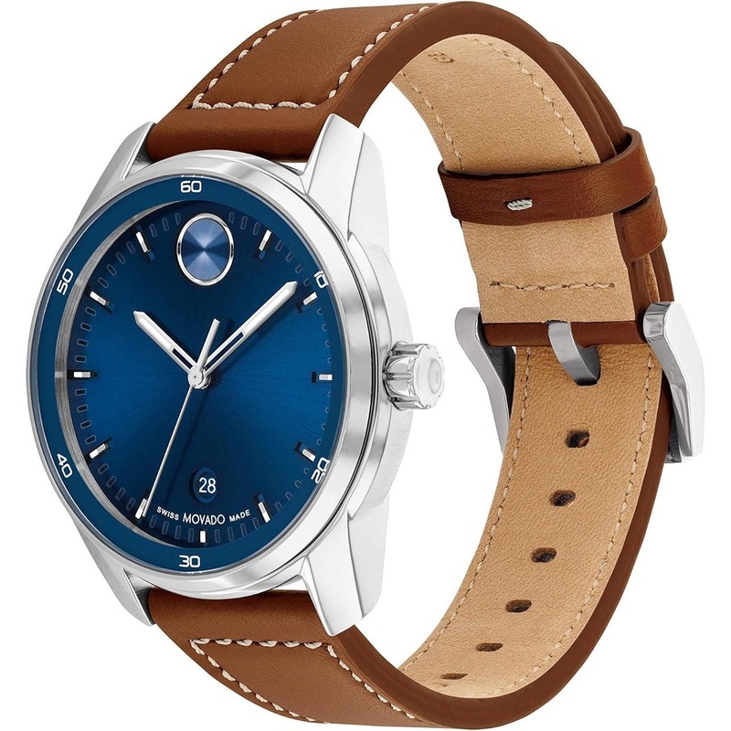 Movado 3600944 Bold Verso Men’s Swiss Quartz Stainless Steel Case and Leather Strap Watch, Color: Cognac