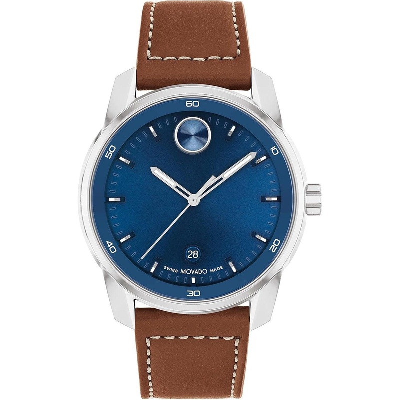 Movado 3600944 Bold Verso Men’s Swiss Quartz Stainless Steel Case and Leather Strap Watch, Color: Cognac
