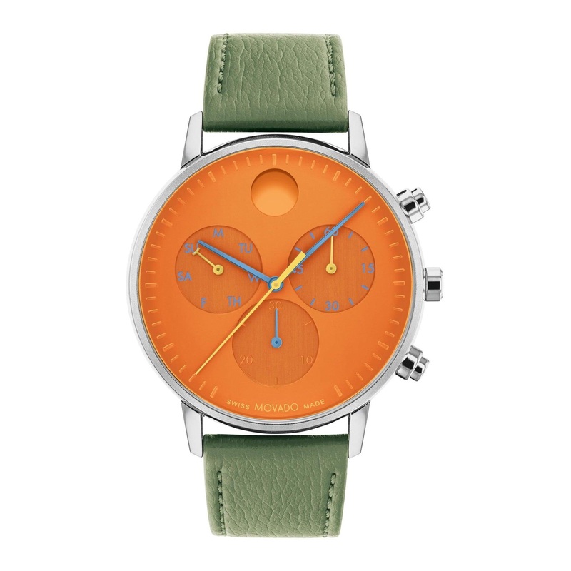 Movado Face Men’s Watch – Swiss Quartz Chronograph Movement, Leather Strap – 3 ATM Water Resistance – Luxury Fashion Timepiece for Him – 43mm Green