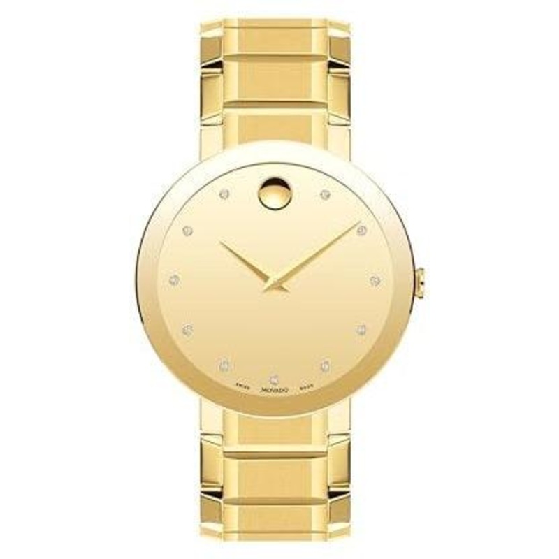 Movado Sapphire Men’s Watch – Swiss Quartz 2H Movement, Stainless Steel Link Bracelet, Mirror Dial – 3 ATM Water Resistance – Luxury Fashion Timepiece for Him – 39mm Yellow