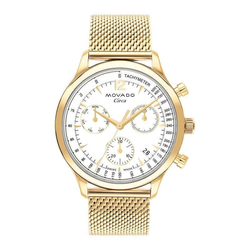 Movado Heritage Series Circa Men’s Watch – Swiss Quartz Chronograph Movement, Leather Strap – 3 ATM Water Resistance – Classic, Luxury Fashion Timepiece for Him – 43mm Brown