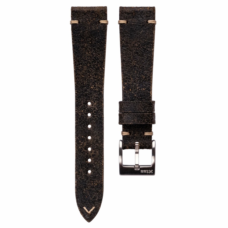 Two-Stitch Vintage Black Leather Watch Strap