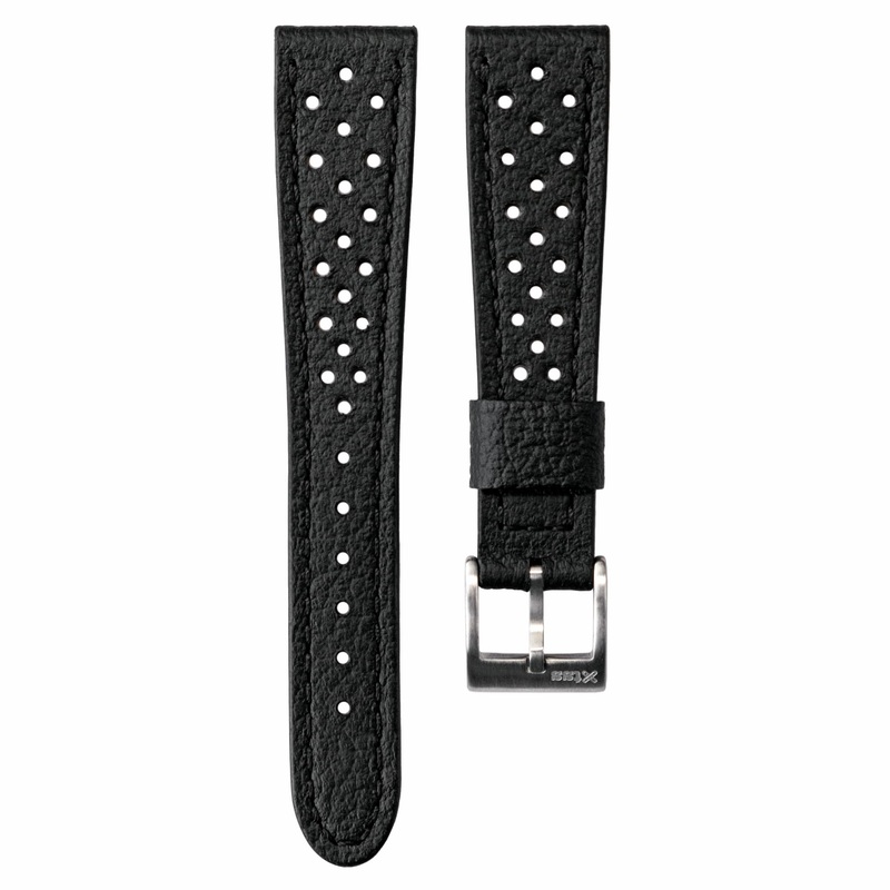 Corfam Style Racing Black Leather Watch Strap
