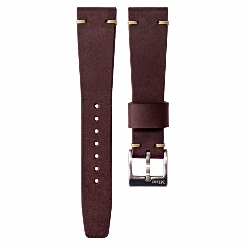 Two-Stitch Burgundy Leather Watch Strap