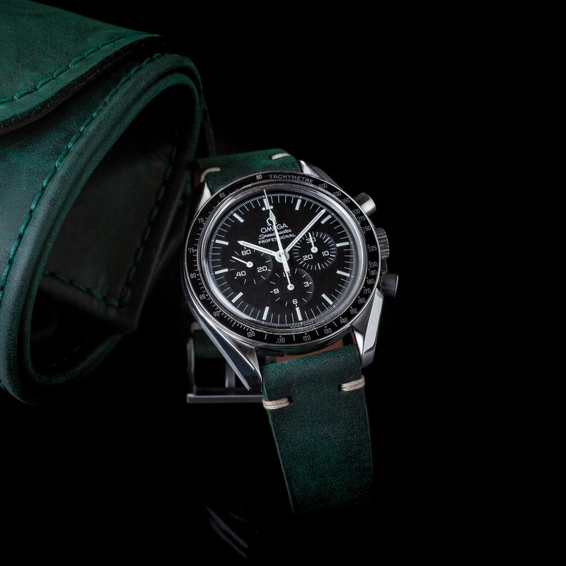 Two-Stitch Forest Green Leather Watch Strap