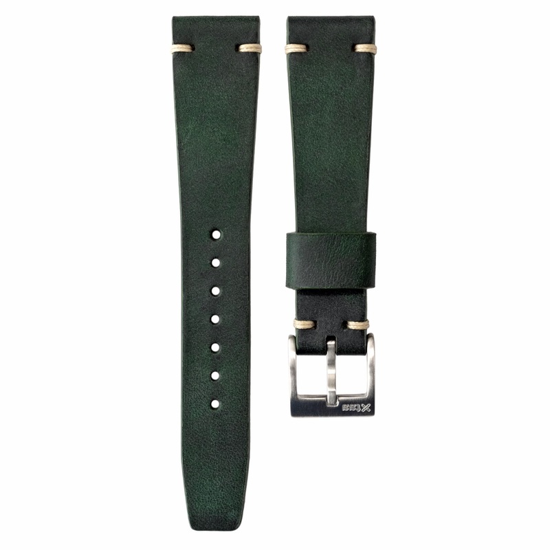 Two-Stitch Forest Green Leather Watch Strap