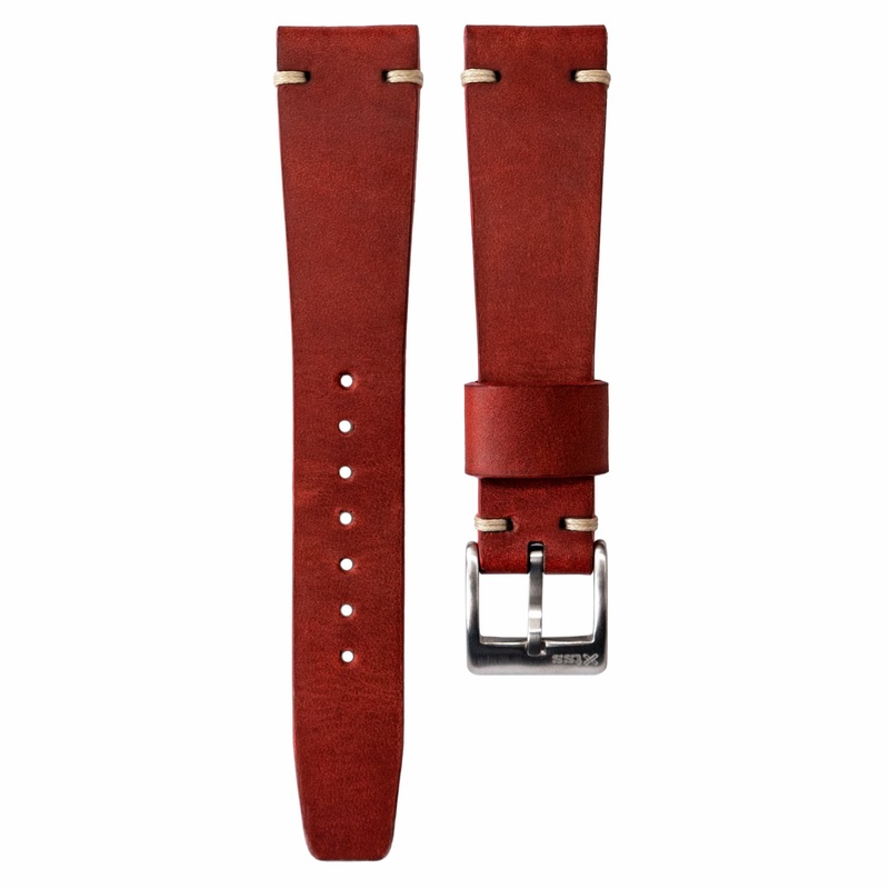 Two-Stitch Maroon Red Leather Watch Strap