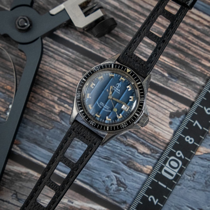 Yema Style Racing Black Leather Watch Strap