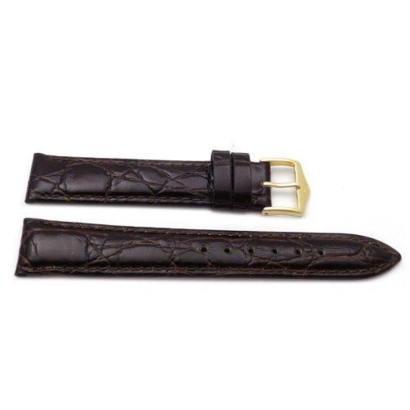 Genuine Textured Leather Crocodile Grain Anti-Allergic Dark Brown Glossy Watch Strap Dark Brown