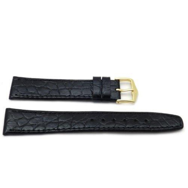 Genuine Textured Leather Crocodile Grain Anti-Allergic Semi-Gloss Black Watch Band Black
