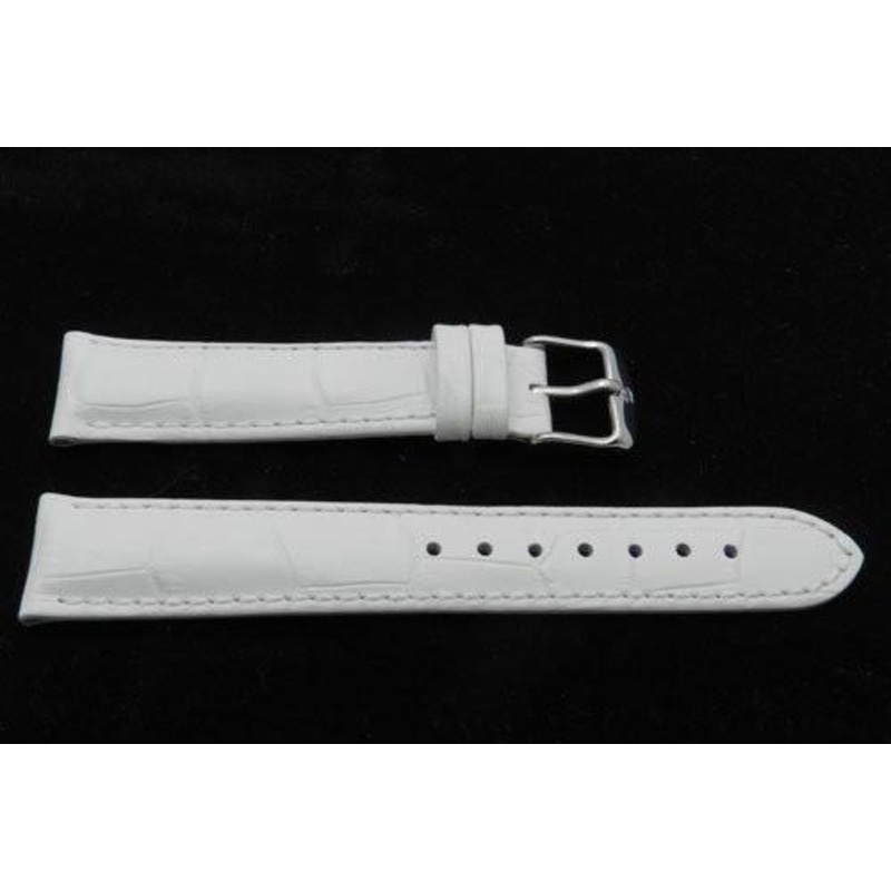 Genuine Textured Leather Crocodile Grain Anti-Allergic White Watch Band White
