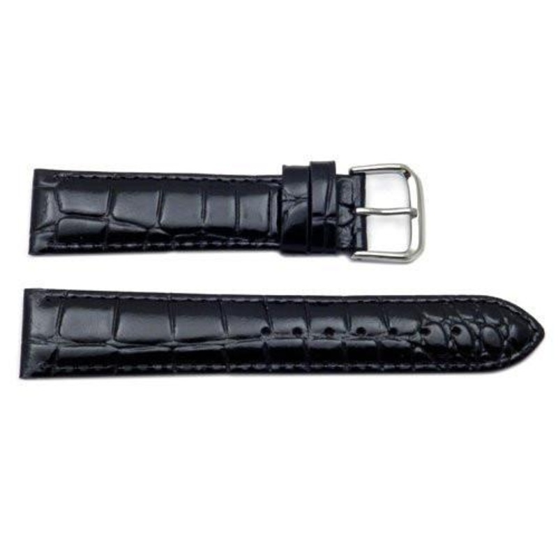 Genuine Textured Leather Crocodile Grain Black Watch Strap Black