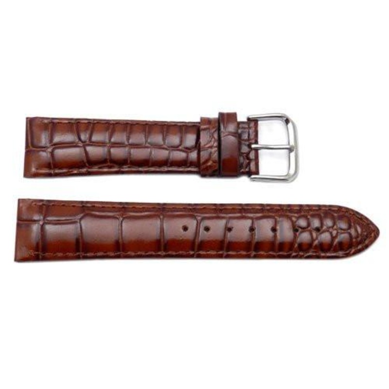 Genuine Textured Leather Crocodile Grain Brown Watch Band Brown