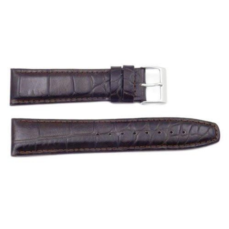 Genuine Textured Leather Dark Brown Crocodile Grain Watch Band Dark Brown