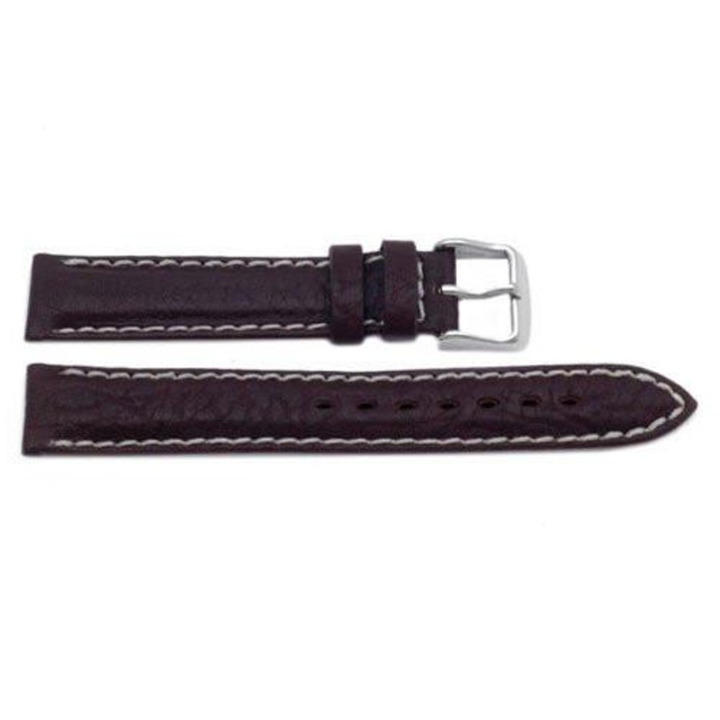 Genuine Textured Leather Dark Brown With White Stitching Watch Band Dark Brown