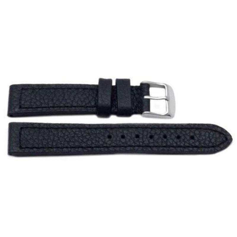 Genuine Textured Leather Heavy Padding Black Watch Band Black
