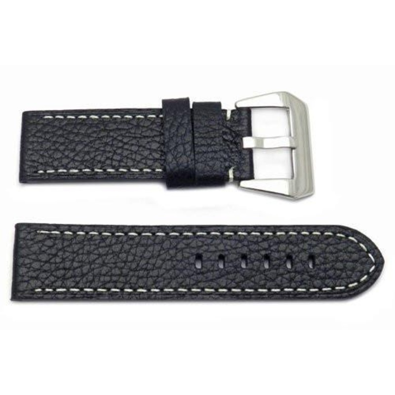 Genuine Textured Leather Heavy Padding Panerai Style Watch Band Black