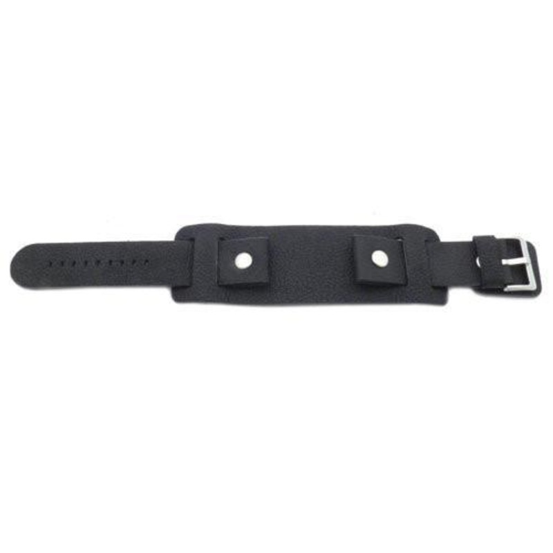 ZRC Genuine Textured Leather Soft Lining Rivet Watch Cuffband Black