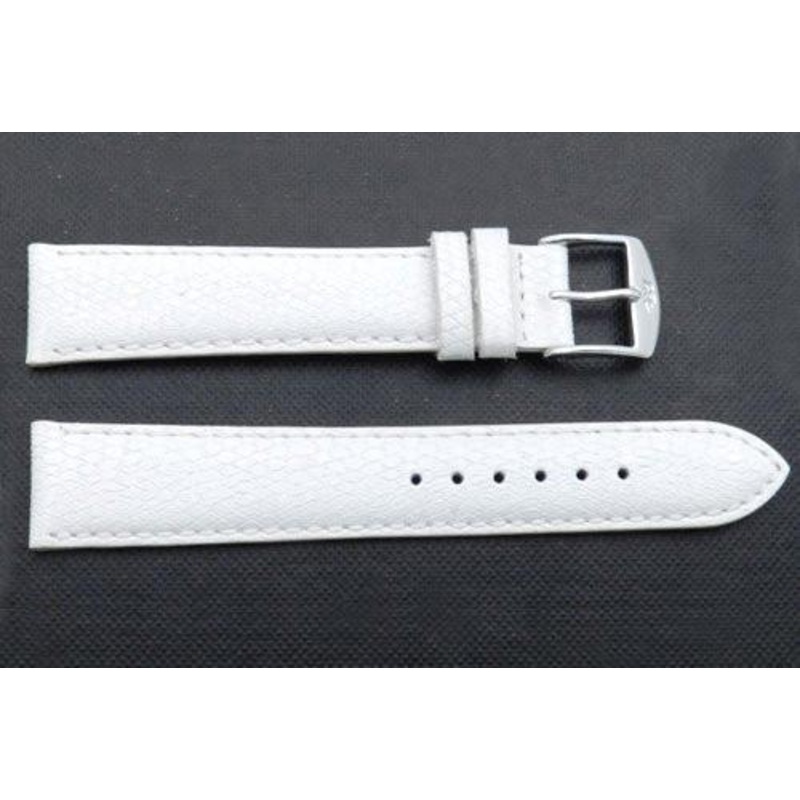 ZRC Genuine White Leather Lizard Grain Waterproof Anti-Allergic Watch Strap White