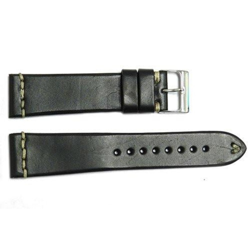 Vintage Handmade Stitched Black Leather Watch Band Black