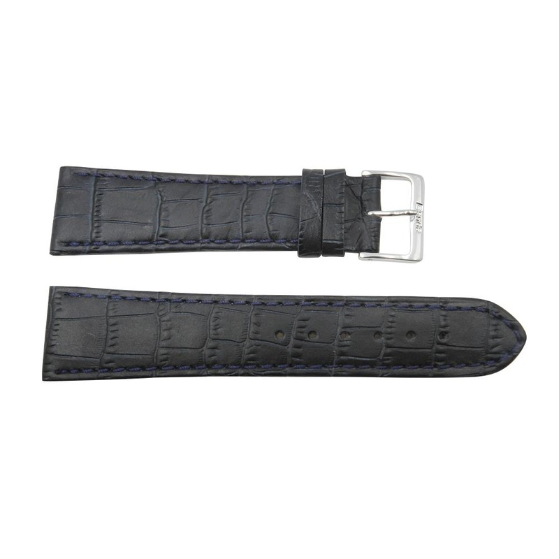 24mm Genuine Leather Alligator Grain Long Blue Watch Band Blue