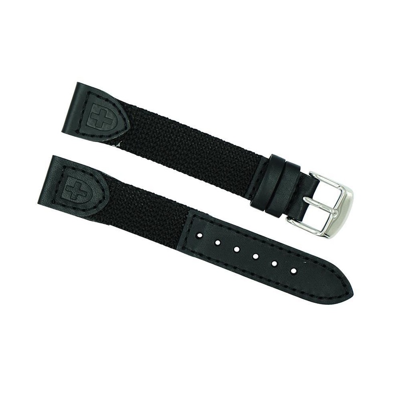 19mm Long Black Leather/Nylon Sport Watch Strap Black