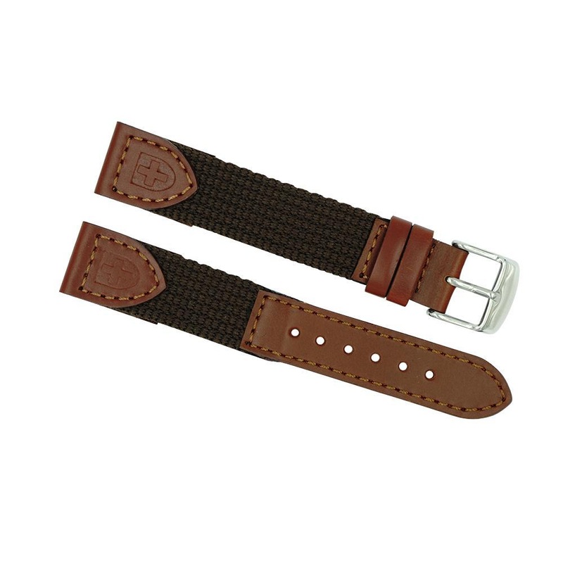 19mm Long Brown Leather/Nylon Sport Watch Strap Brown