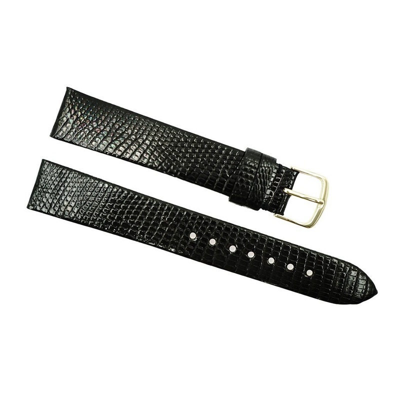 18mm Long Black Genuine Lizard Watch Strap Black