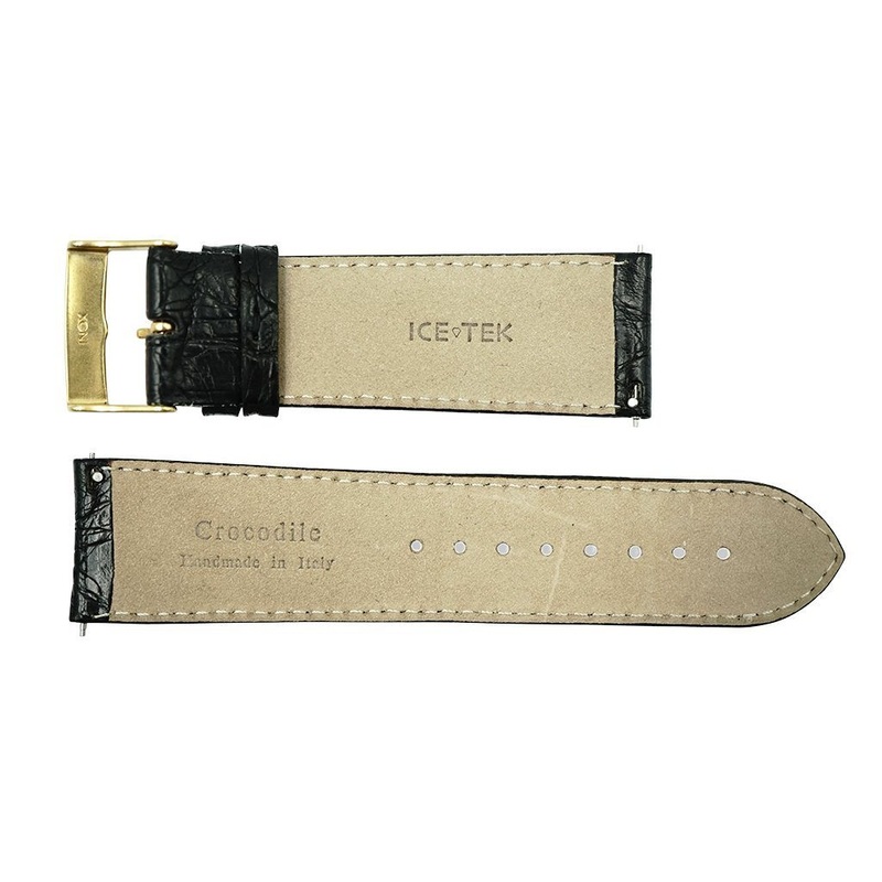 24mm Black Genuine Crocodile Watch Strap
