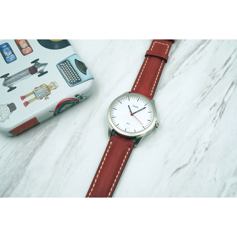 Vintage Leather Watch Band with Ecru Stitch Handmade in France