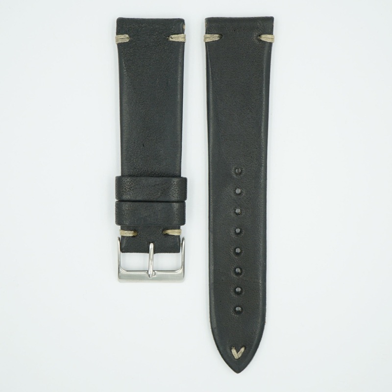 Aged Vintage Italian Black Leather Watch Strap