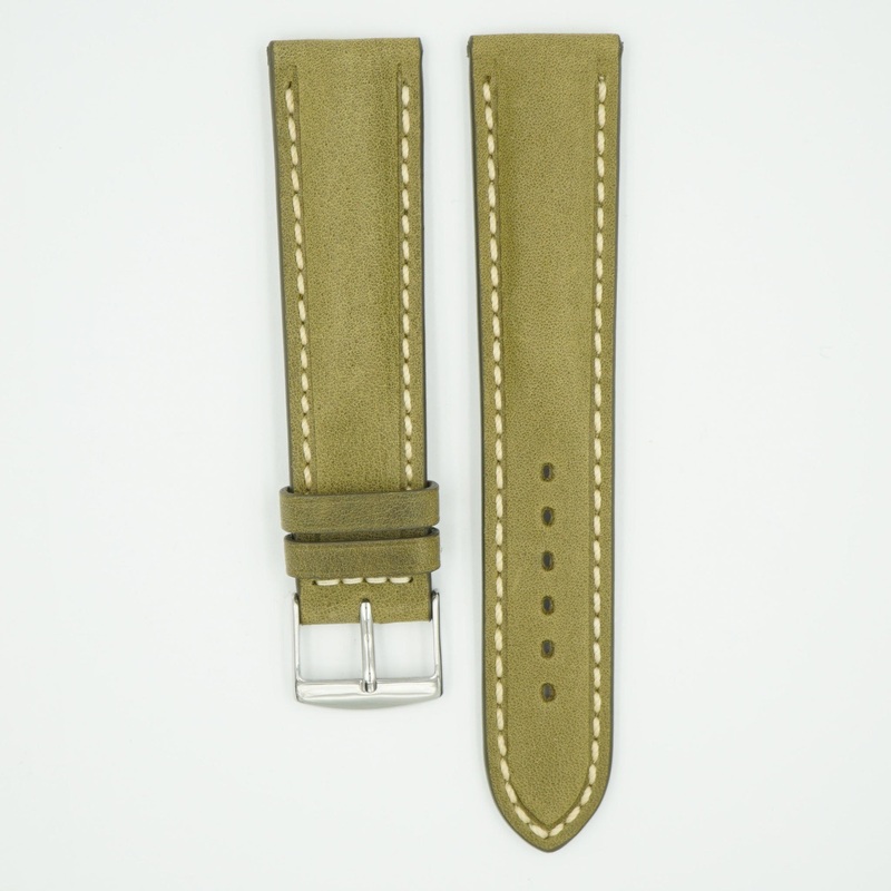 Vintage Sage Padded Leather With Ecru Stitch